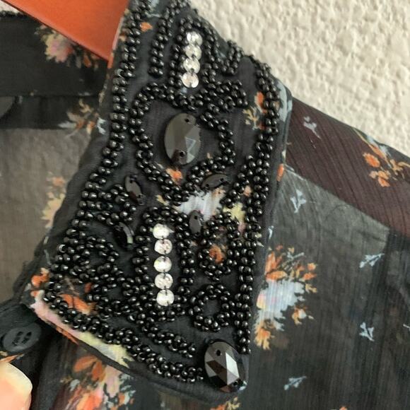 TOPSHOP Beaded Floral Ruffle Cuff Blouse | 6 - Picture 3 of 10